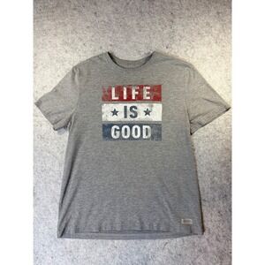 Life is Good Mens Crusher Tee Gray Short Sleeve Graphic T-Shirt Lg USA Flag